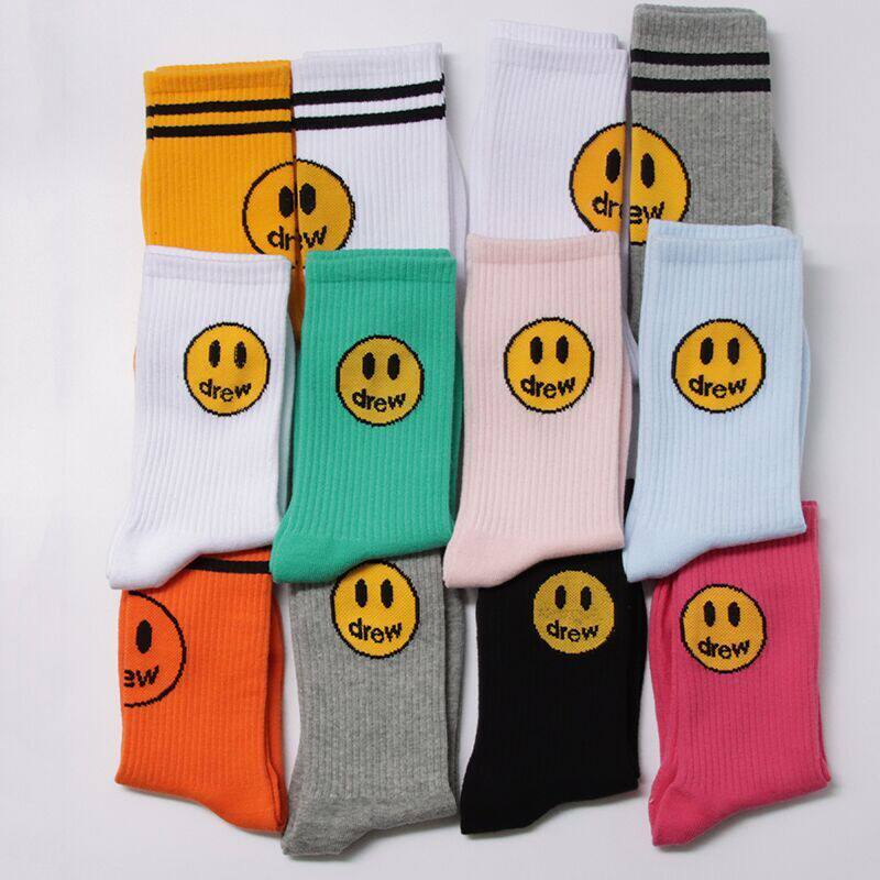 欧美潮牌drewhouse比伯同款笑脸袜子袜子男男女中筒袜