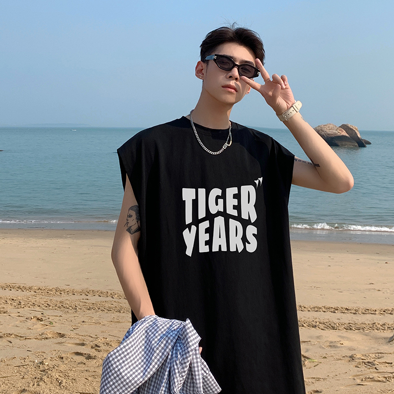 美式坎肩背心短袖男夏季ins无袖纯棉篮球上衣外穿夏装t恤衣服t恤