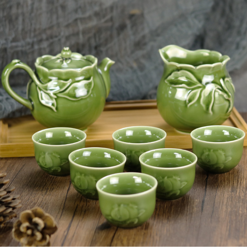 茶具乾唐轩活瓷蝴蝶蝴蝶兰兰花1壶6杯古典文艺整套茶具