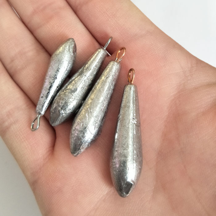 柳叶型铅坠海竿筏竿串实心铅坠挂环锡坠抛竿远投铅坠