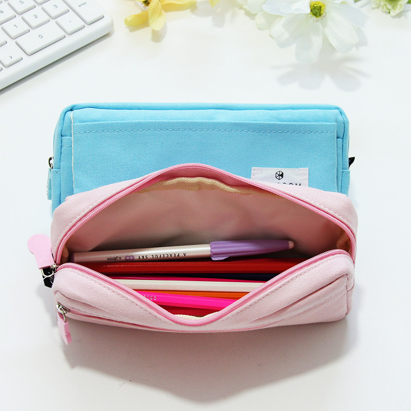 得力笔袋女简约小清新涤纶小学生文具袋中学生文具盒男女生铅笔袋