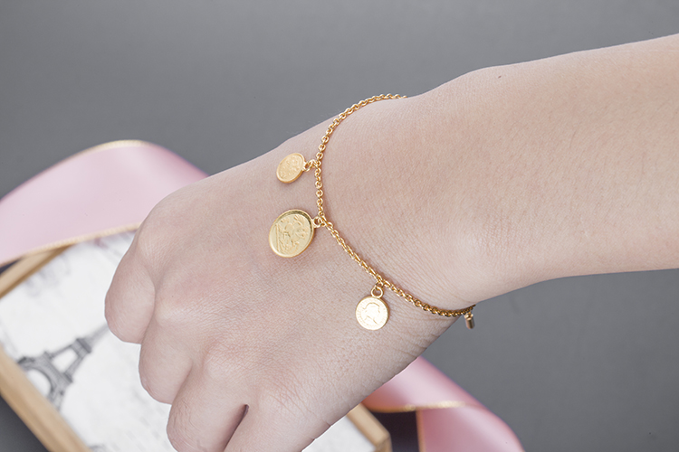 drings硬币钱币手链女ins小众设计复古文艺欧美风简约925银链礼物