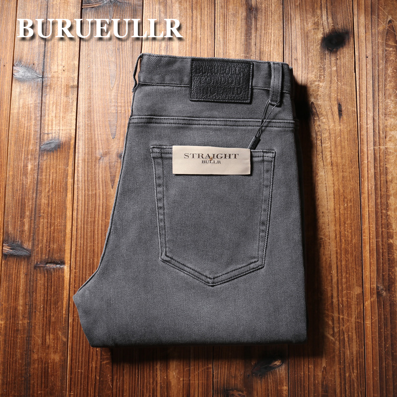 欧洲站春夏薄款进口丹宁微弹男士直筒宽松质感烟灰色牛仔长裤男潮