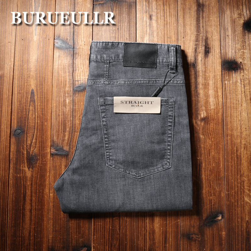 欧洲站男士春夏薄款新纹肌理微弹烟灰薄直筒宽松商务休闲牛仔裤潮