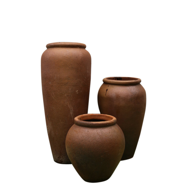 土黄色粗陶复古陶罐花瓶酒店会所别墅园林落地花瓶