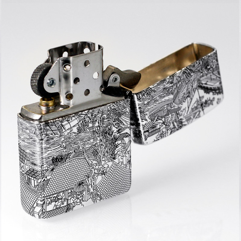 打火机zippo正版纯银盔甲清明上河图防风个性收藏限量男士礼物zp