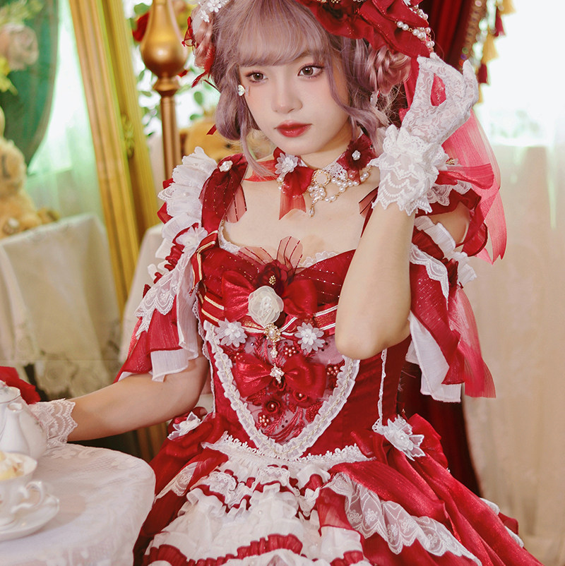 定金一夜物语lolita公主裙花op红色德洛丽丝lolita洛丽塔连衣裙