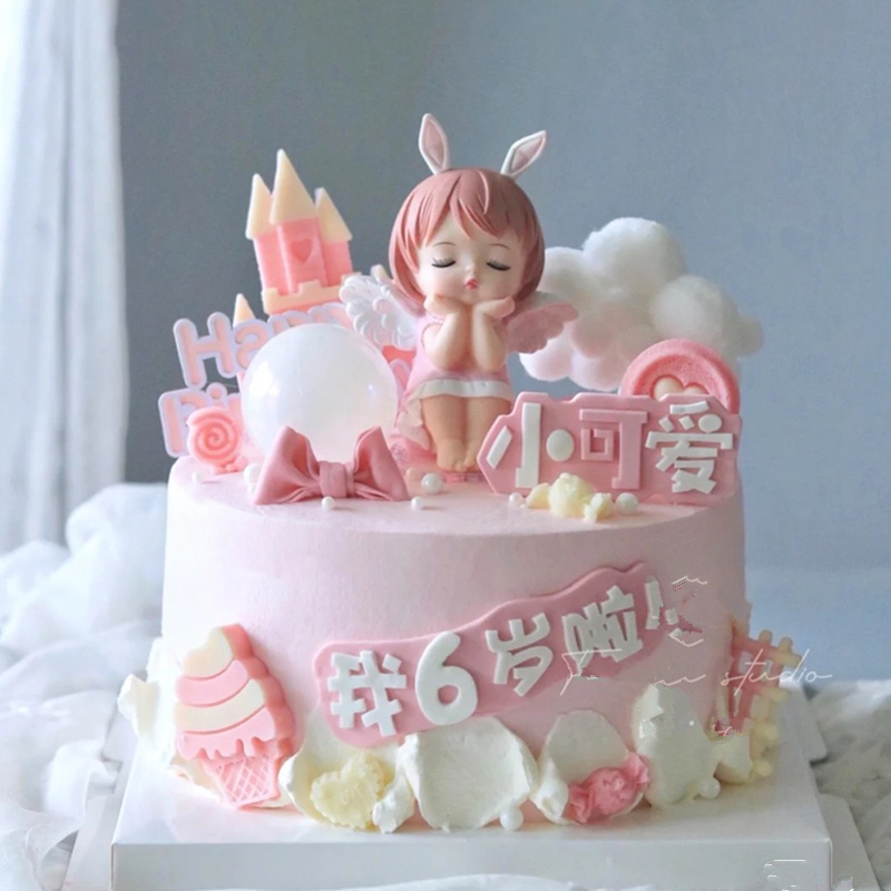 安妮公主蛋糕装饰摆件宝宝周岁生日翅膀女孩甜品节日装扮用品