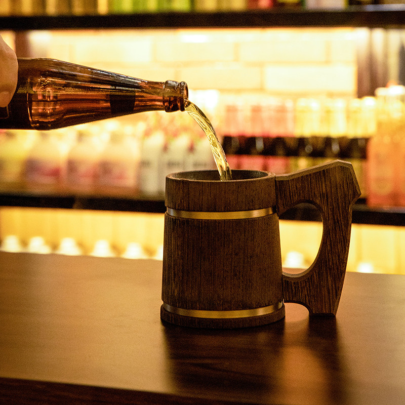 维京复古实木啤酒杯水杯创意生日礼物男人礼品啤酒杯