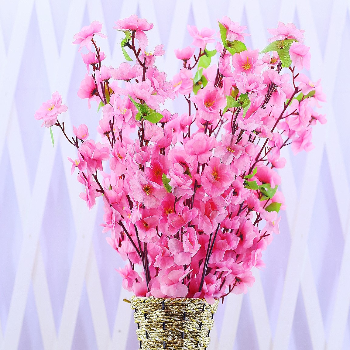 桃花室内仿真花枝树枝花朵粉色客厅绢花花布仿真花