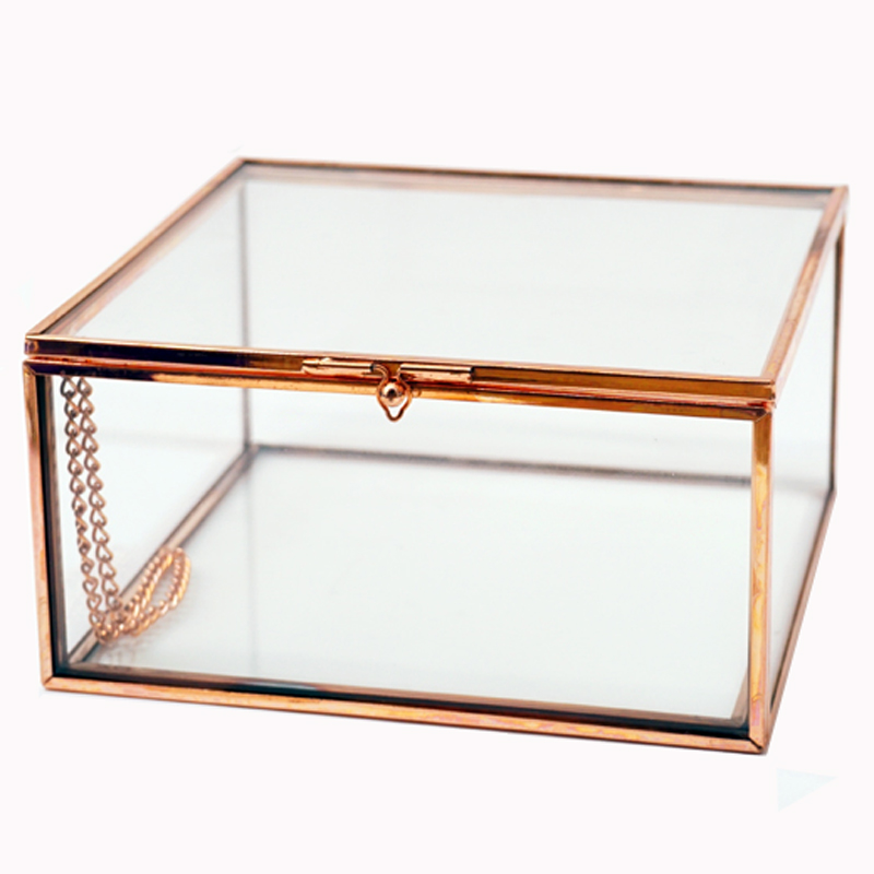 欧美复古古铜色玻璃盒子经典欧式方形首饰盒开合首饰盒