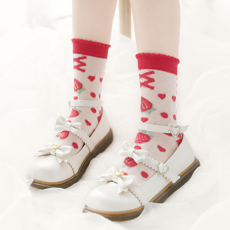 星风宇宙原创甜心草莓lolita玻璃丝短袜甜款洛丽塔短袜