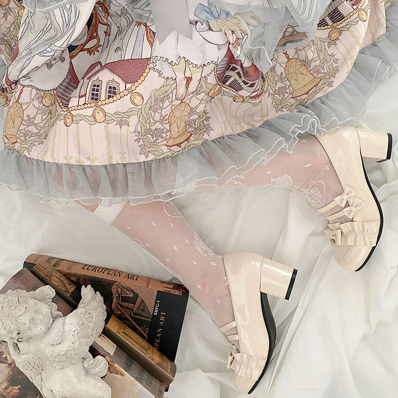 星风宇宙原创草莓之心lolita袜子女玻璃丝薄款中筒lolita洛丽塔袜子