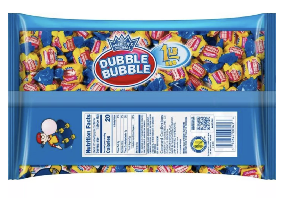 美国发货dubblebubblechewinggum果味口香糖泡泡糖453g72口香糖