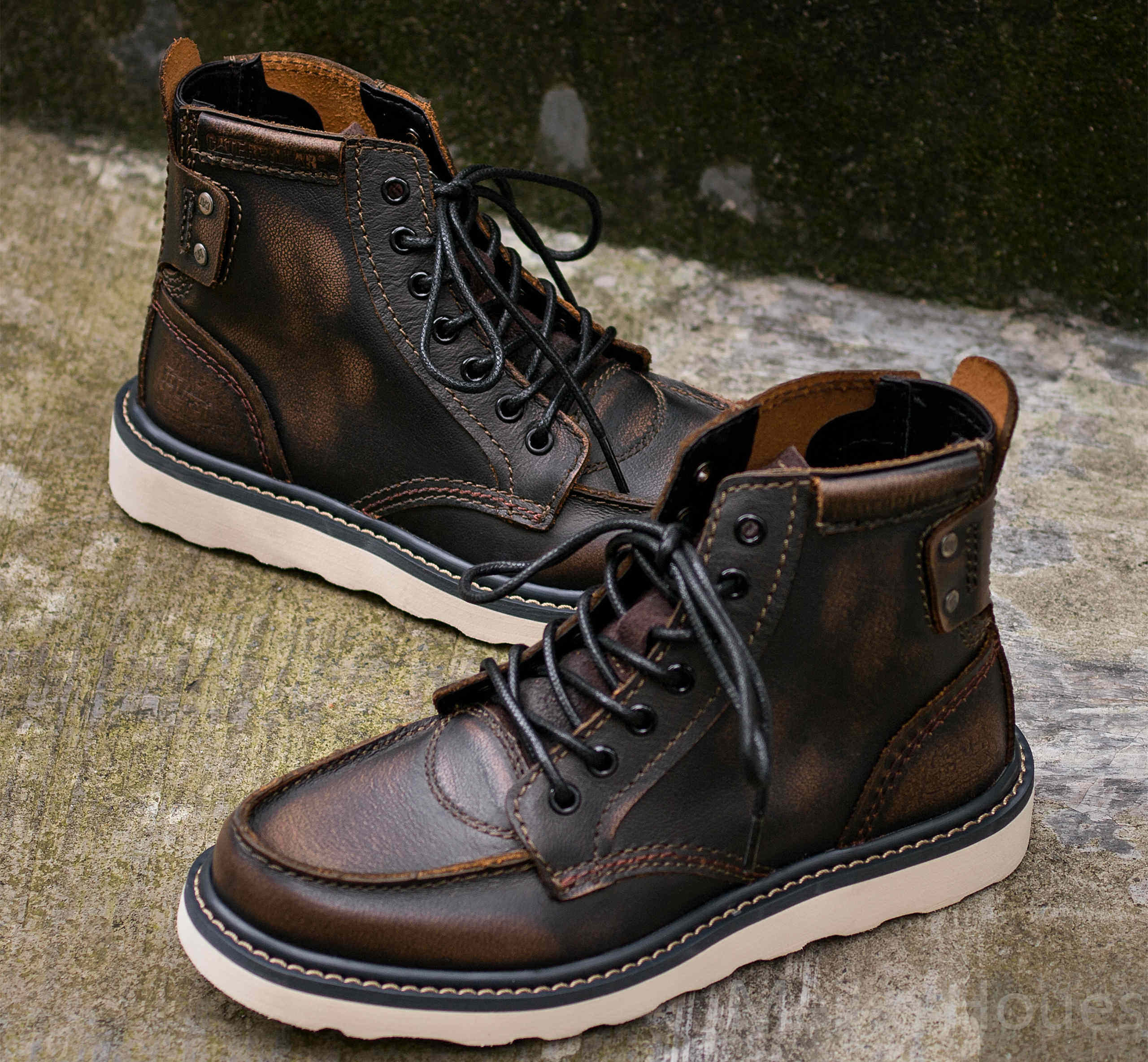 cat卡特男鞋复古马丁靴真牛皮耐磨户外工装靴百搭英伦风高帮皮靴