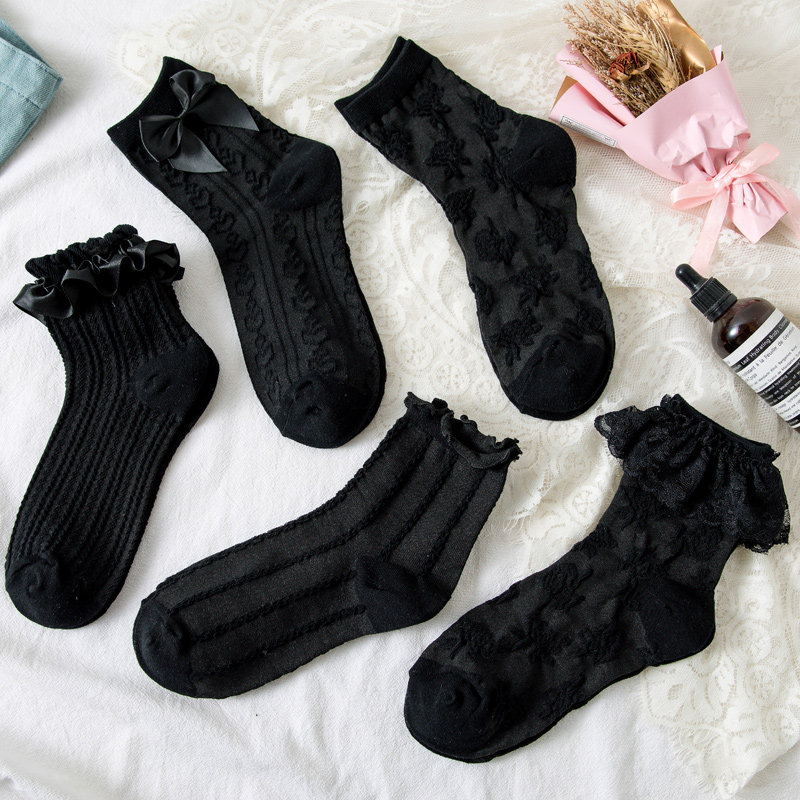 黑色jk袜子女短袜春夏季纯棉薄款ins可爱日系中筒袜