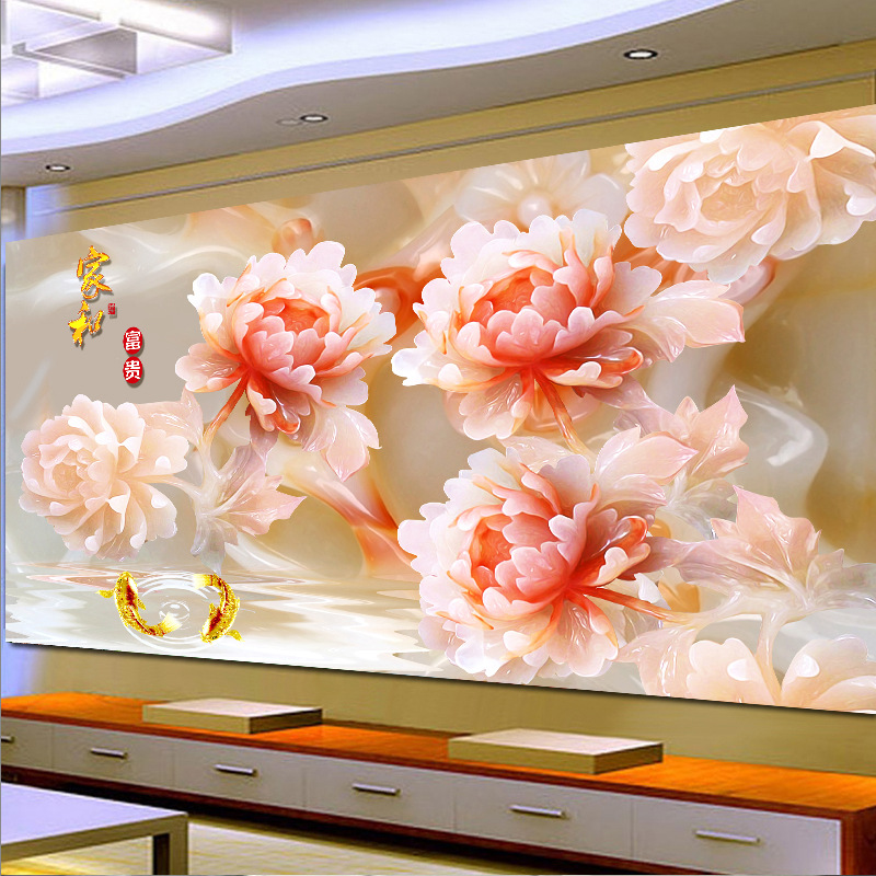 钻石2021新款客厅牡丹浮雕手工贴钻十字绣圆钻十字绣套件