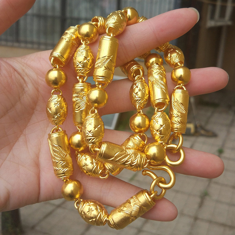 项链黄金男款显粗大号圆珠桶珠橄榄三合一9999项链