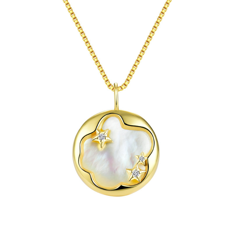 卓蝶珠宝小清新白贝吊坠18k黄金项链纯银镶钻项链