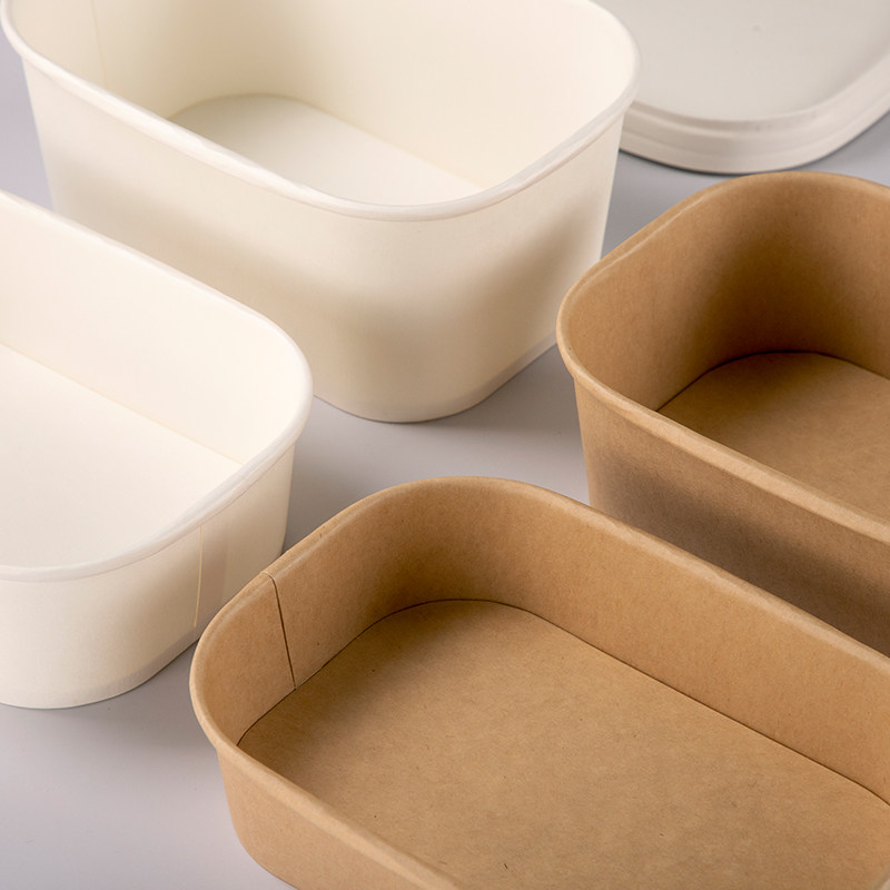 喇叭花一次性牛皮方形纸碗饭盒加厚带盖长方形外卖一次性餐盒