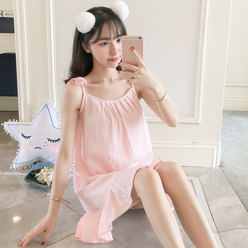 睡衣女夏纯棉性感韩版吊带睡裙夏天可外宽松睡裙