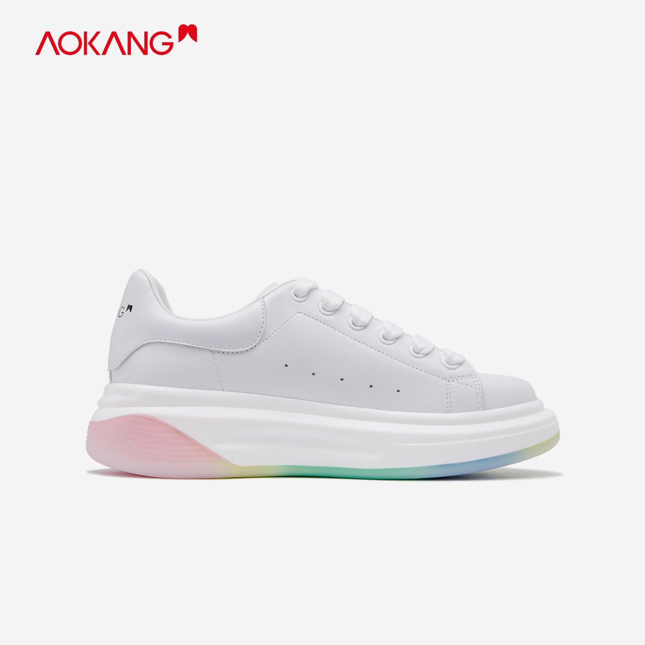 奥康女鞋 2021春季新款真皮小白鞋厚底运动鞋韩版潮休闲防水板鞋