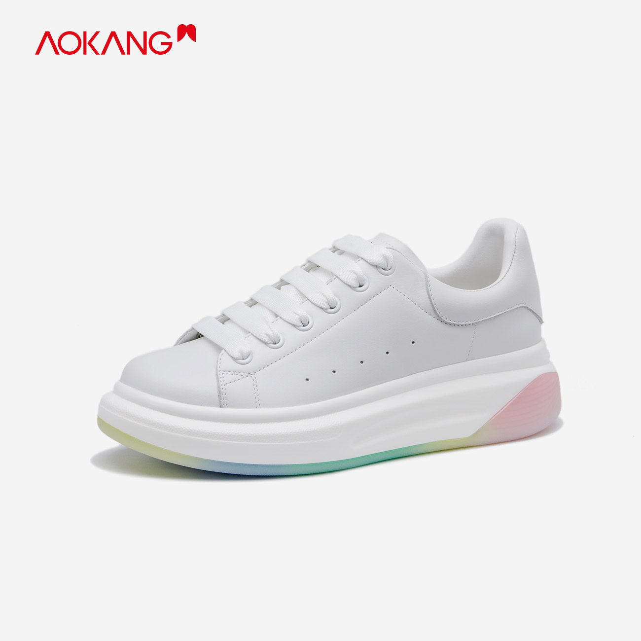 流行奥康女鞋 春季新款真皮小白鞋厚底运动鞋韩版潮休闲防水板鞋