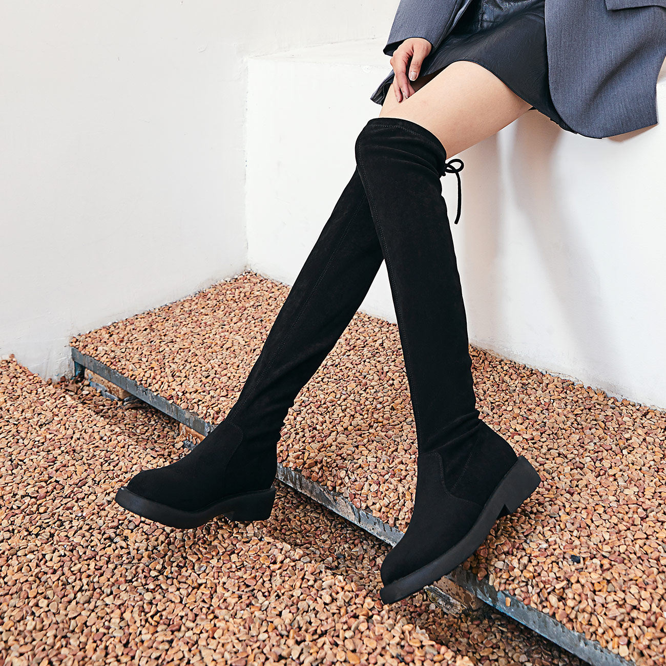 奥康弹力过膝长筒靴女2021年的新款冬加绒高筒瘦腿长靴潮ins袜靴