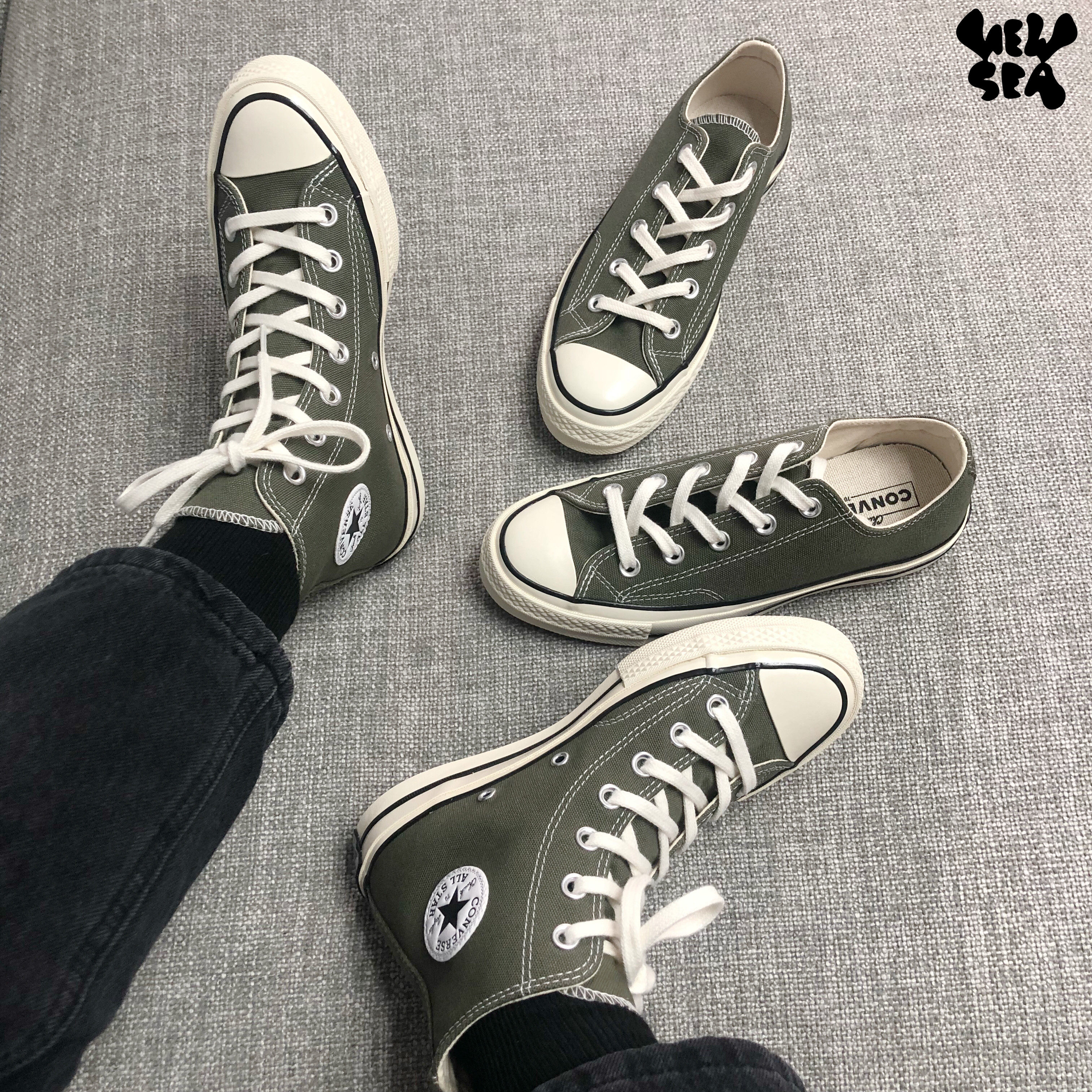 converse匡威1970s三星星标军绿草绿高帮低帮帆布鞋帆布鞋