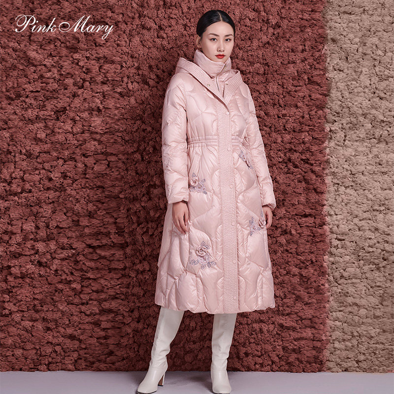 粉红玛丽羽绒服2021冬季新款中长时尚洋气连帽羽绒服