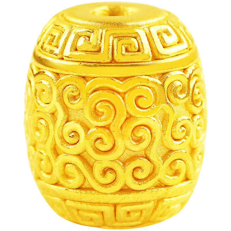 黄金3d硬足金转运珠祥云花纹长桶珠男女款手串配珠光面金珠手链-mc
