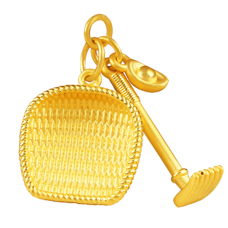 黄金个性招财进宝项链坠子金坠子簸箕吊坠锄头元宝颈饰