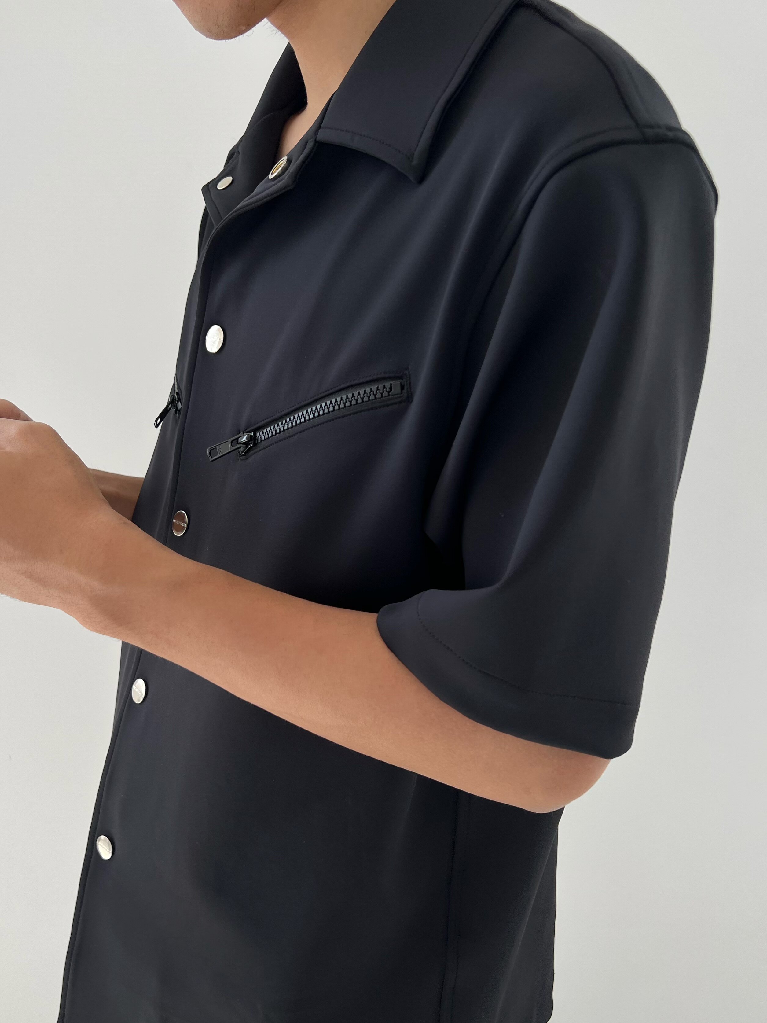 haonanhuang浩楠日本超细尼龙背部口袋机能解构拉链衬衫