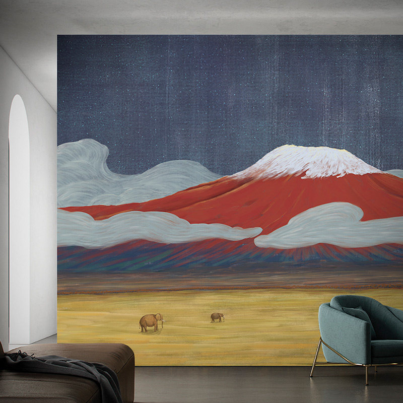 良印富士山墙纸日式餐厅墙布轻奢壁纸定制壁画定制壁画