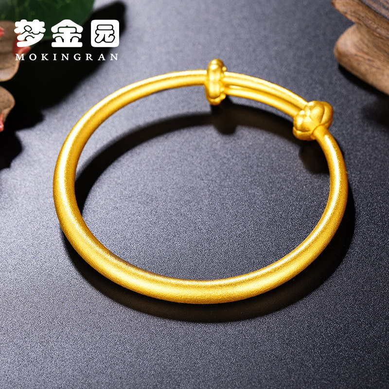 梦金园古法黄金手镯足金光面手环新品乾坤传承手饰