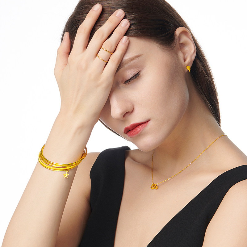 梦金园手环圈细款乾坤镯子金镯子黄金光面足金三生三世手饰