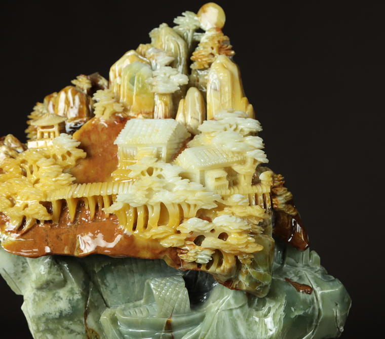 尚品美格天然岫玉花玉摆件原石雕刻客厅山水摆件鸿运当头ba533