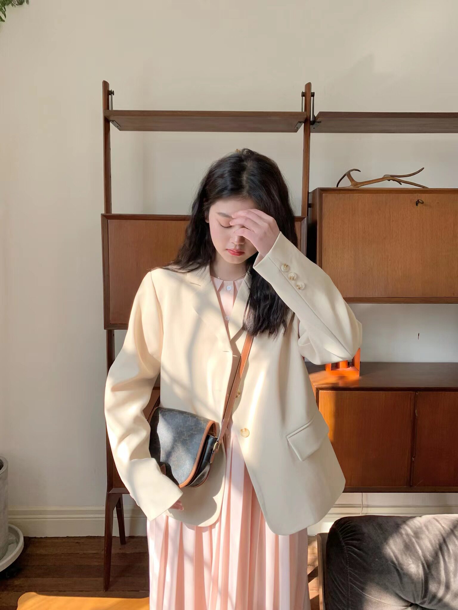 藕粉木耳边领百褶连衣裙女春夏新款 freshtaro 仙仙 显瘦裙子抖音