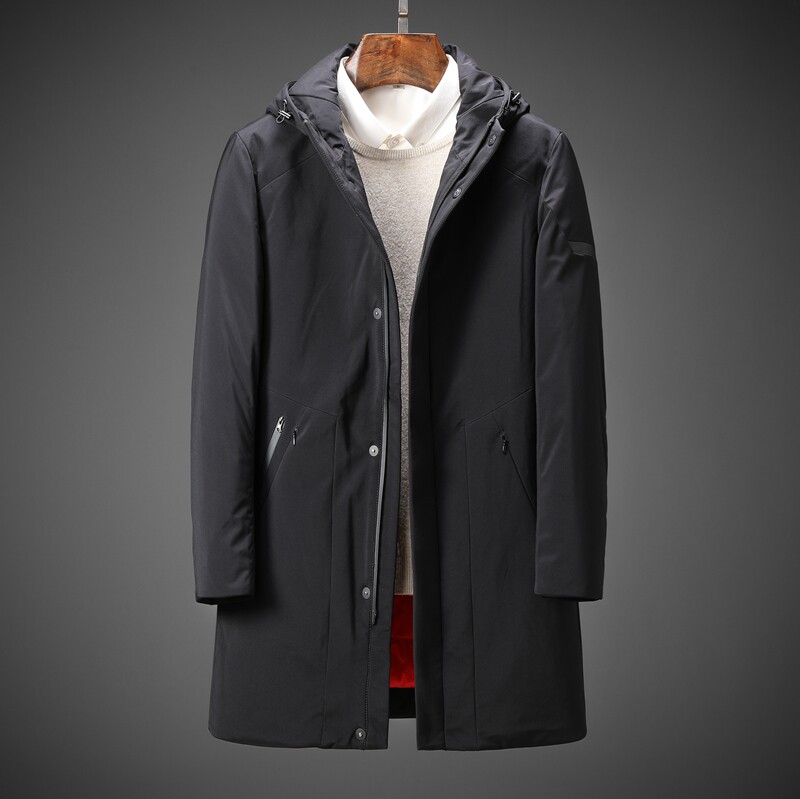 清仓 冬季连帽羽绒服 三层锁温保暖御寒 高档中长款连帽羽绒服男 - 深