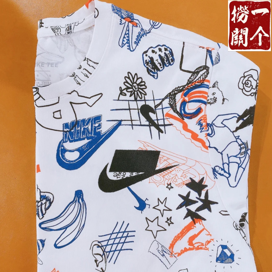 现货nike耐克logo涂鸦短袖上衣男女情侣棉质运动t恤