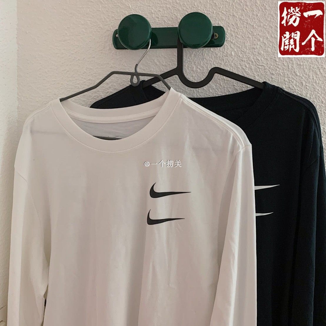 现货nikeswoosh耐克双钩logo宽松长袖恤卫白色运动t恤