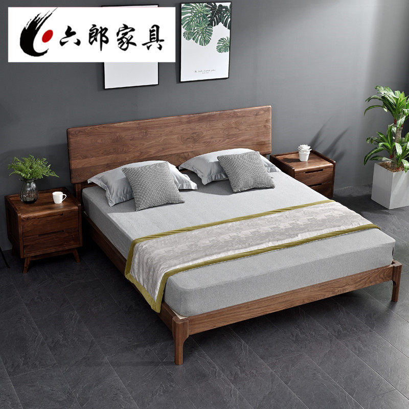 六郎实木北欧胡桃床木蜡油现代环保15米18米实木床
