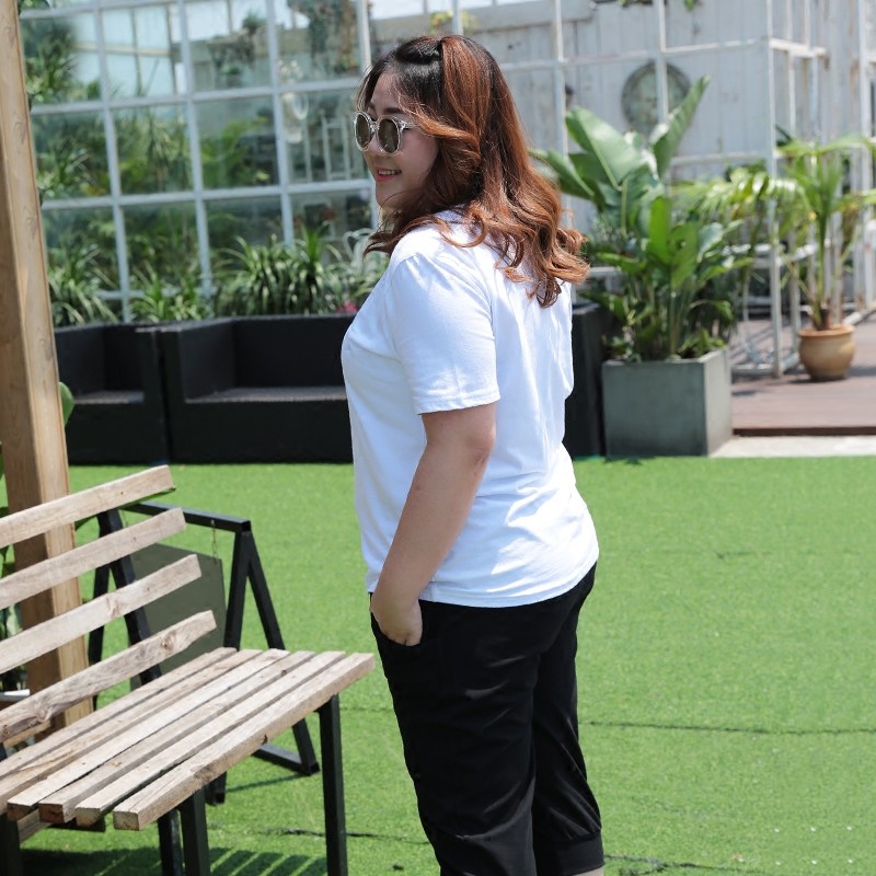 全棉大码女装短袖t恤女加肥加大200斤宽松遮肚子胖mm纯白打底衫夏