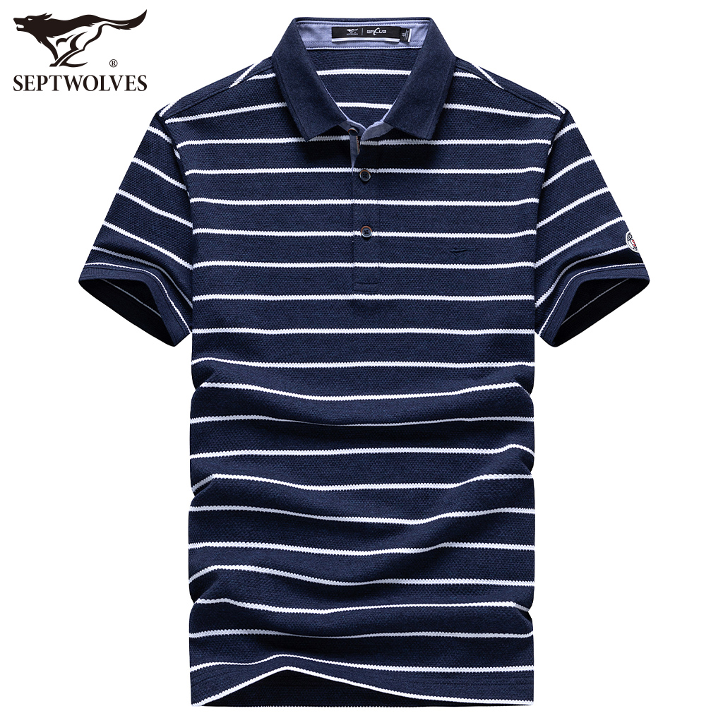 七匹狼短袖T恤男 2022夏季新款中青年翻领Polo衫条纹男装男士夏装