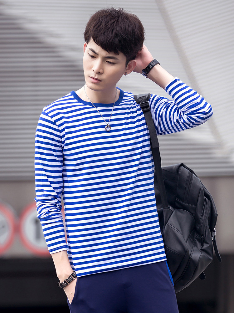 水手上衣条纹蓝白打底纯棉海军秋衣长袖海魂衫t恤