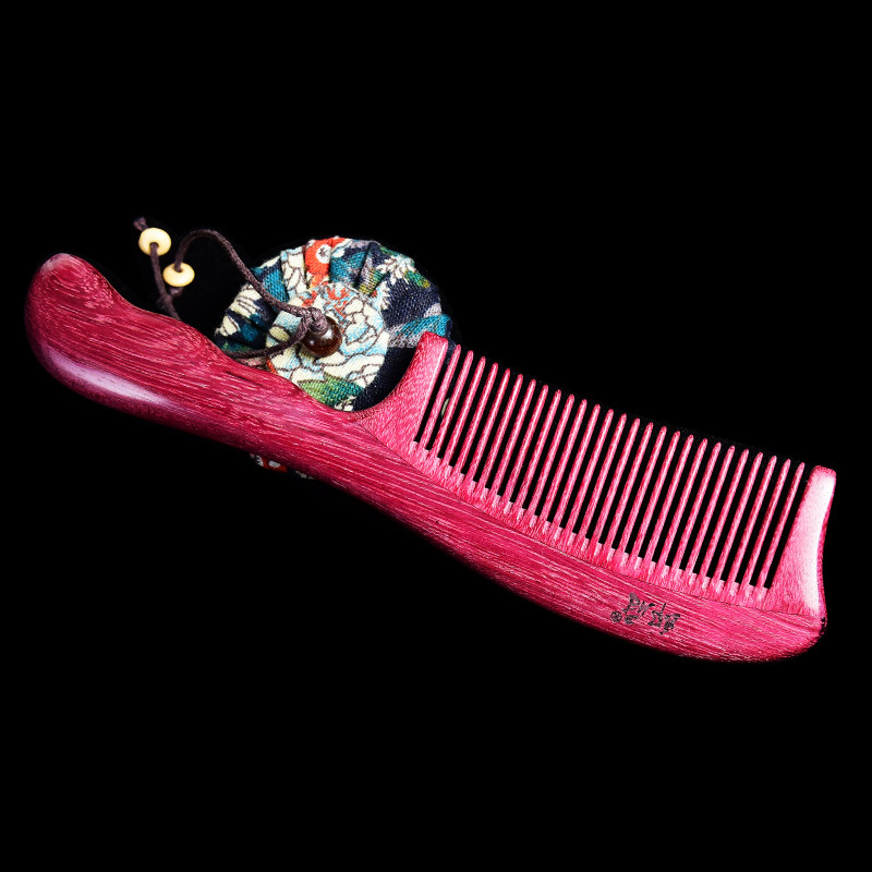 郎府紫罗兰紫苏苏木梳子波浪柄长款手柄顺发造型梳子