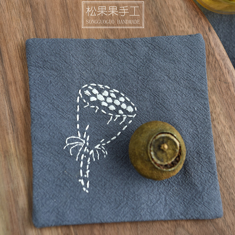 原创咏莲中国风刺子绣长款禅意莲花茶席手工自制礼物材料包套件