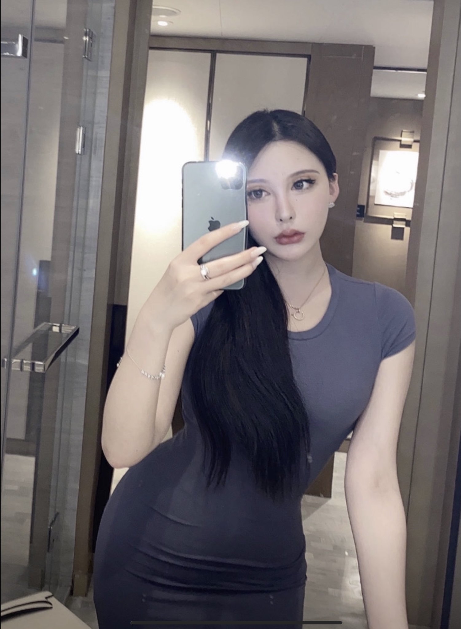 欧美美网红媛酱同款开叉连衣裙紧身性感包身翘臀连衣裙