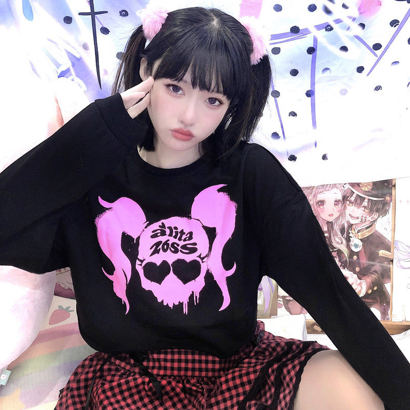 断片原创 原宿辣妹长袖卫衣日系短款ins可爱卡通印花软妹上衣女