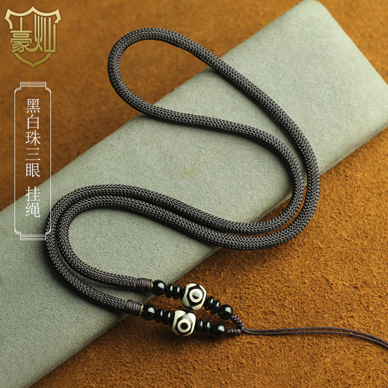 挂绳西藏天珠竖穿吊绳毫米粗线结实蜜蜡松石颈饰